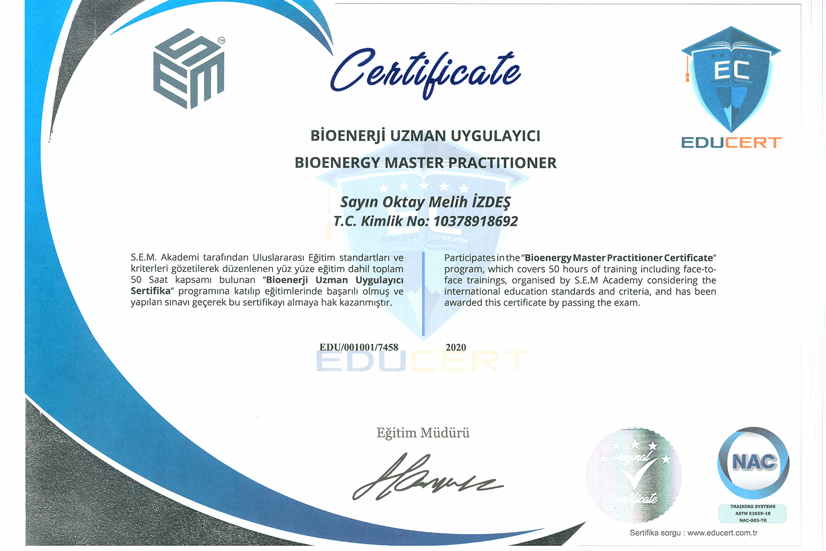Bioenerji Uzman Uygulayıcı - Educert Sertifikası