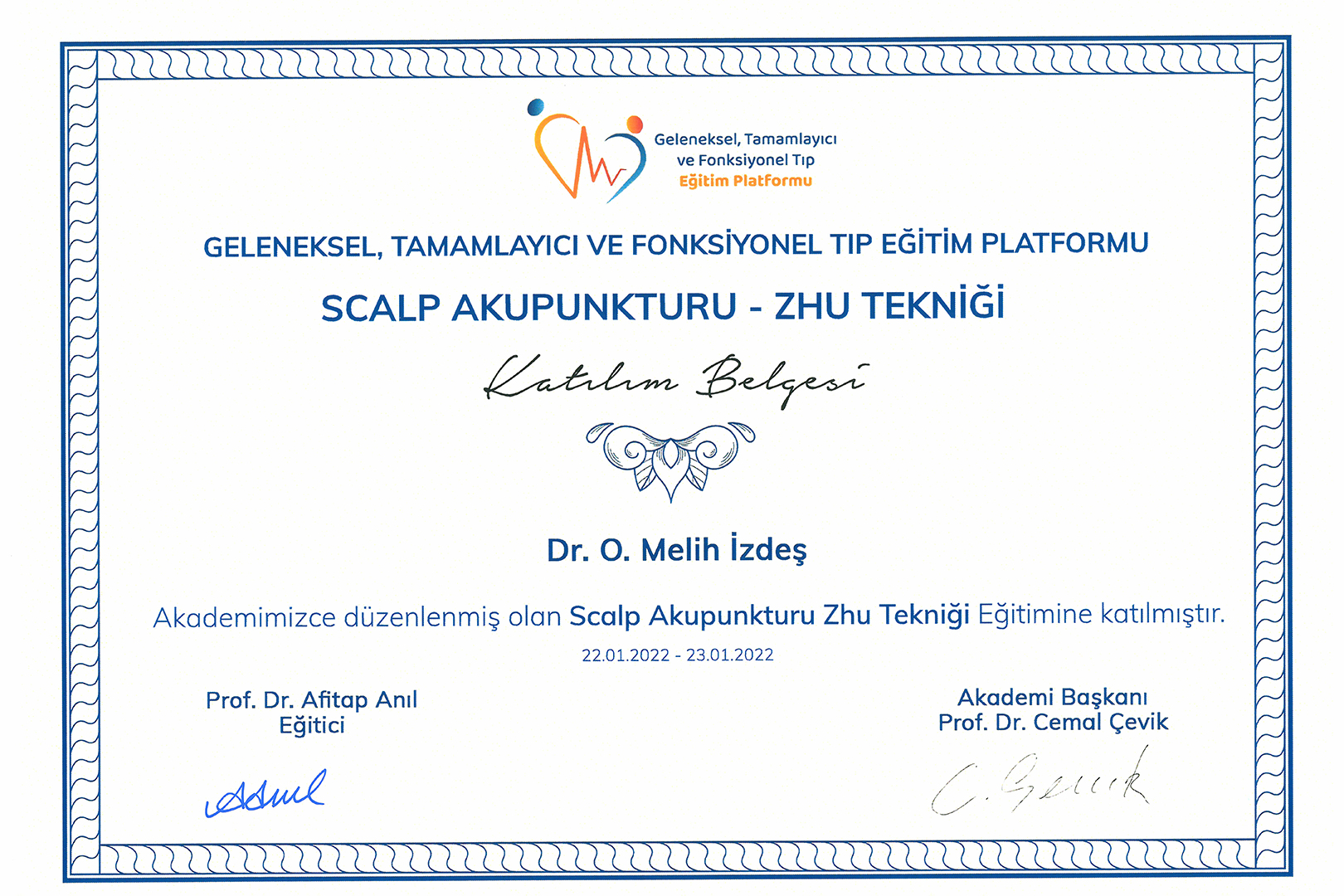 Scalp Akupuntur-Zhu Tekniği Katılım Belgesi
